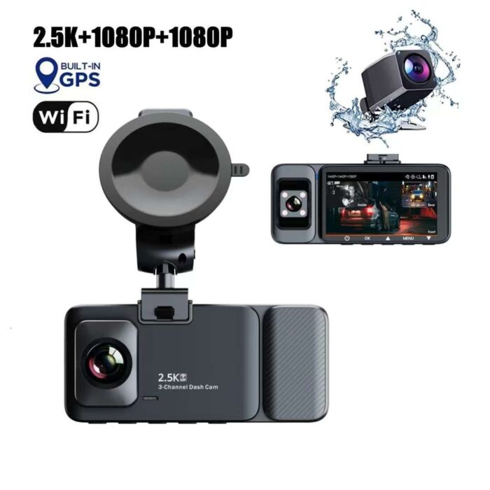 3 Channel K02 Dash Cam 2.5k 1080p With Builtin gps Wifi