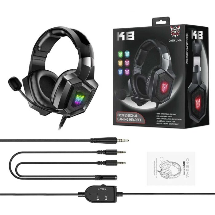 Onikuma K8 RGB Gaming Headphone With Microphone Volume Control Headphone Rgb Led Lights