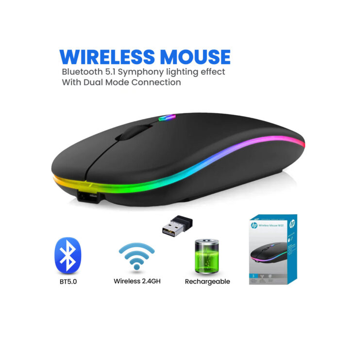 HP W10 Wireless RGB Bluetooth, Wireless, Rechargeable Slim Mouse