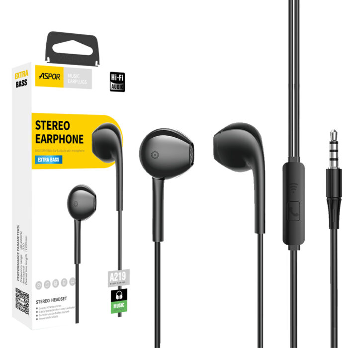 A219 Aspor 3.5mm Earphone/Handfree With High Bass Quality Sound