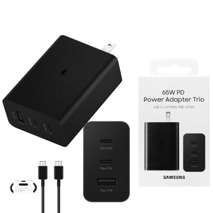 65W SAMSUNG US PIN PD Power Adaptor Trio Usb C x 2Ports,Usb-A Port