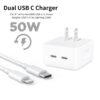 IPhone 14 Pro 2 Pin (US PIN) 50W USB-C+C POWER Adapter With USB-C TO Lightining Cable