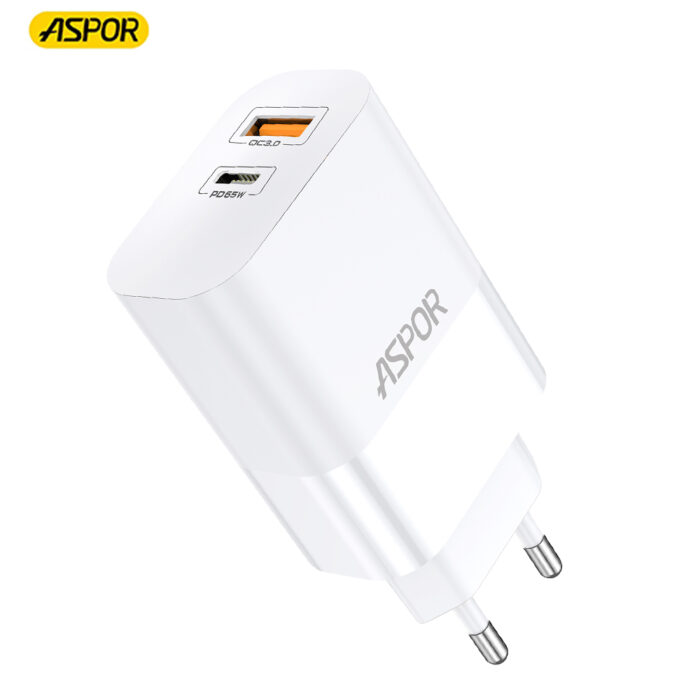 Aspor Gan Charger A851 65W QC3.0 Wall Charger Multi Port USB