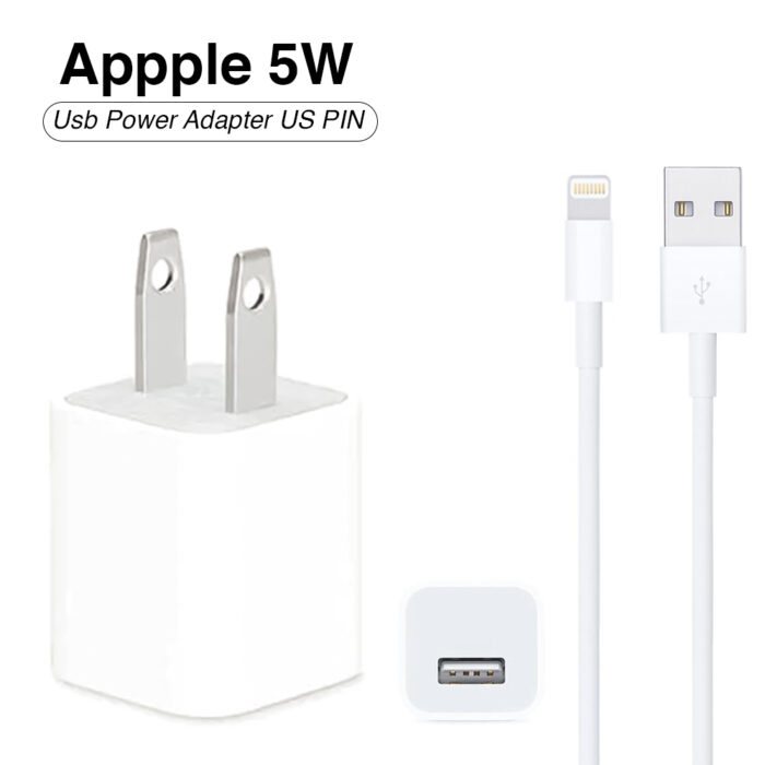 Iphone Usb 5W Power Adaptor US Pin With Lightning to Usb Cable