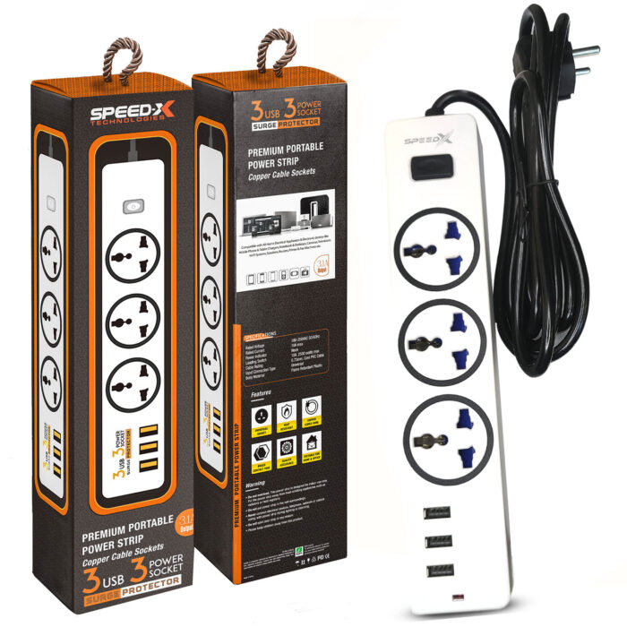 303pu Speed-X Premium Portable Power Strip 3socket+3usb Port Cable Lenght 2m