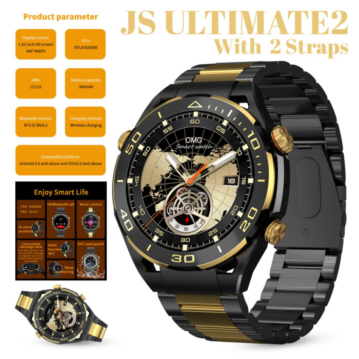 JS Ultimate2 1.53 Inch Smart Watch With 2 Straps