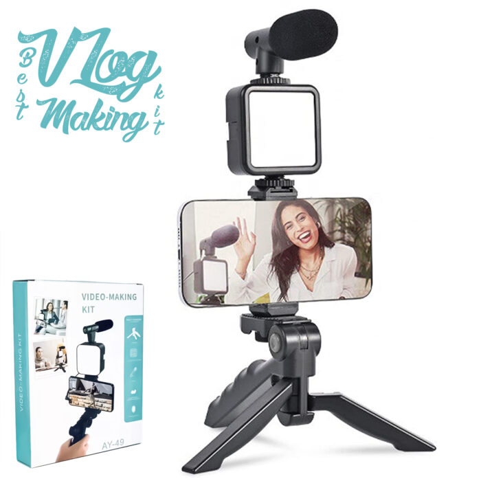 AY-49 Video Making Kit Vlogging Tripod Triple Band Light