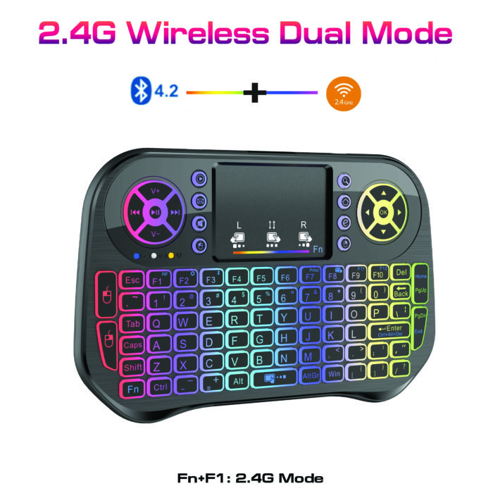 I10 Mini Wireless+Bluetooth Touchpad 7 Color Backlight 2.4ghz